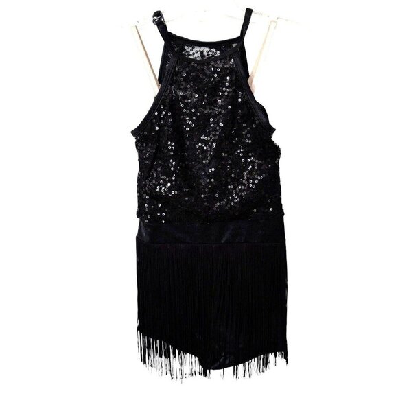 BALERA Black Sequin Fringe Dance‎ Costume Sizes SA/LC Jazz Tap Leotard Outfit - Picture 2 of 12